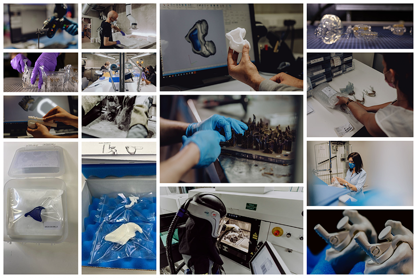 A collage of 3D-printed healthcare solutions. 