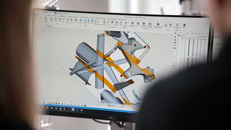 CAD-Entwurf, der den Zusammenbau der verschiedenen Teile des Prototyps zeigt.