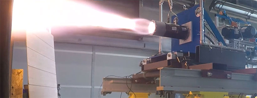 An early test of the Firebolt engine igniting, with purple flames shooting.