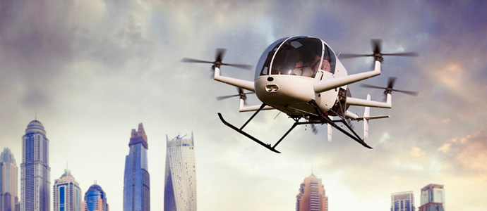 eVTOL aircraft (electrified Vertical Take-Off and Landing) flying in autonomous mode