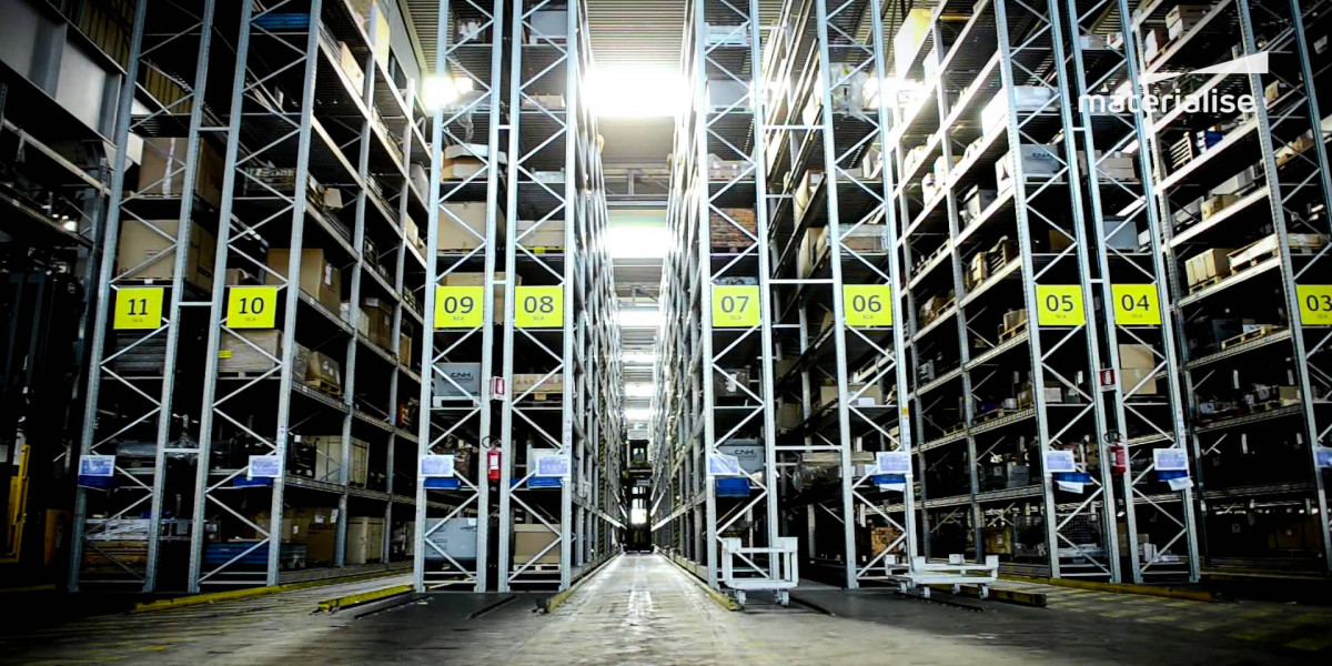 Shelving units in a large warehouse